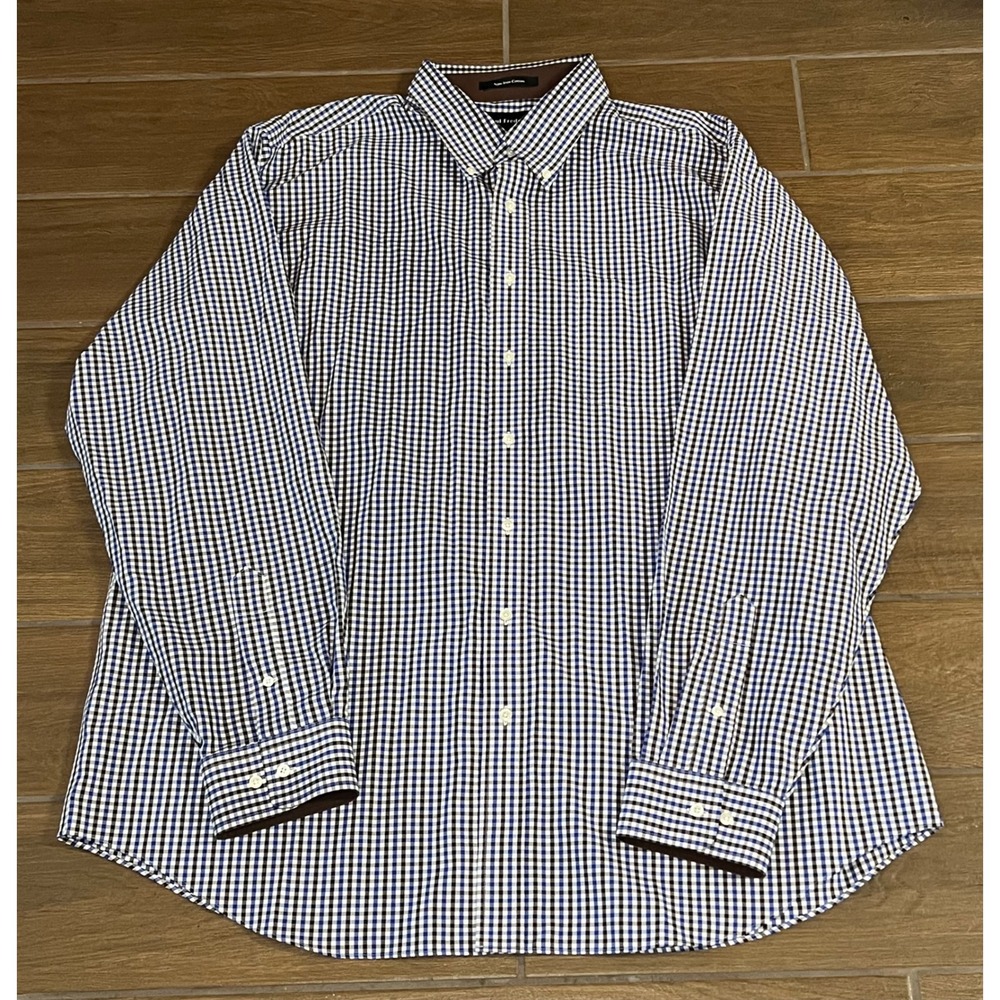 Paul Fredrick Mens 18.5 x 38 Classic Fit Non-Iron Cotton Gingham Dress Shirt